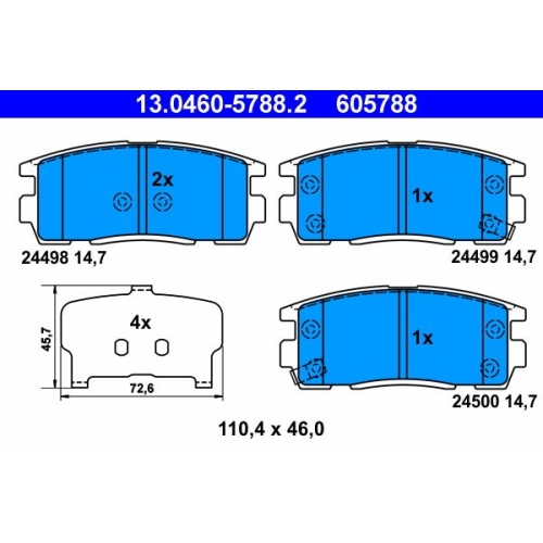 Bremsbelagsatz, Scheibenbremse ATE 13.0460-5788.2 f&uuml;r OPEL CHEVROLET HYUNDAI