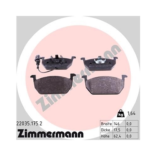 Bremsbelagsatz, Scheibenbremse ZIMMERMANN 22035.175.2 f&uuml;r AUDI VW VAG