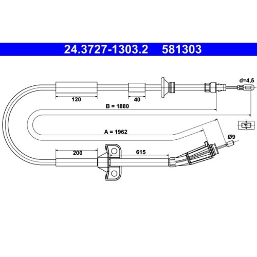 Seilzug, Feststellbremse ATE 24.3727-1303.2 f&uuml;r VOLVO, hinten