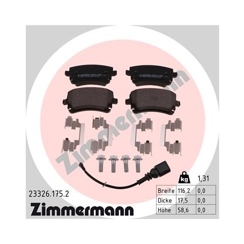 Bremsbelagsatz, Scheibenbremse ZIMMERMANN 23326.175.2 f&uuml;r VAG, Hinterachse