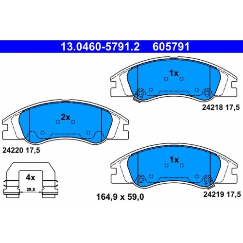 Bremsbelagsatz, Scheibenbremse ATE 13.0460-5791.2 f&uuml;r HYUNDAI KIA, Vorderachse