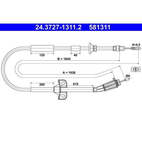 Seilzug, Feststellbremse ATE 24.3727-1311.2 f&uuml;r VOLVO, hinten