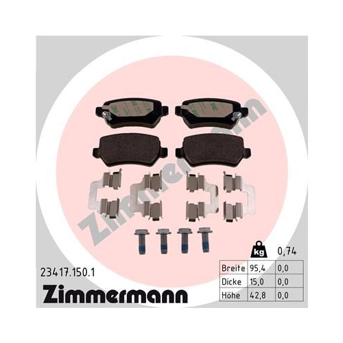 Bremsbelagsatz, Scheibenbremse ZIMMERMANN 23417.150.1 f&uuml;r OPEL KIA, Hinterachse