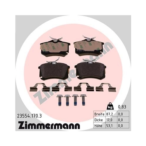 Bremsbelagsatz, Scheibenbremse ZIMMERMANN 23554.170.3 f&uuml;r AUDI CITRO&Euml;N FIAT FORD