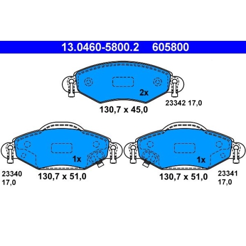 Bremsbelagsatz, Scheibenbremse ATE 13.0460-5800.2 f&uuml;r TOYOTA, Vorderachse