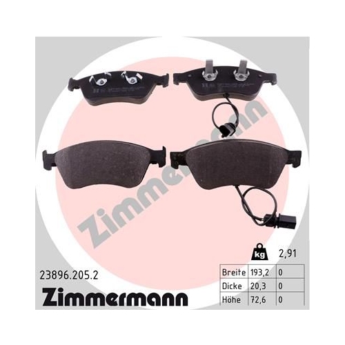 Bremsbelagsatz, Scheibenbremse ZIMMERMANN 23896.205.2 f&uuml;r AUDI VW VAG
