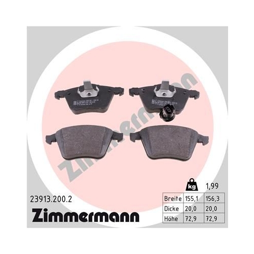 Bremsbelagsatz, Scheibenbremse ZIMMERMANN 23913.200.2 f&uuml;r AUDI VW VAG