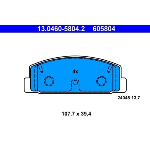 Bremsbelagsatz, Scheibenbremse ATE 13.0460-5804.2 f&uuml;r MAZDA, Hinterachse