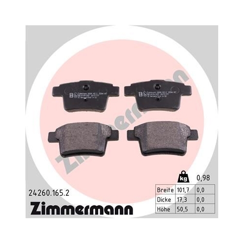 Bremsbelagsatz, Scheibenbremse ZIMMERMANN 24260.165.2 f&uuml;r FORD JAGUAR