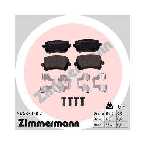 Bremsbelagsatz, Scheibenbremse ZIMMERMANN 24483.170.2 f&uuml;r VAG, Hinterachse