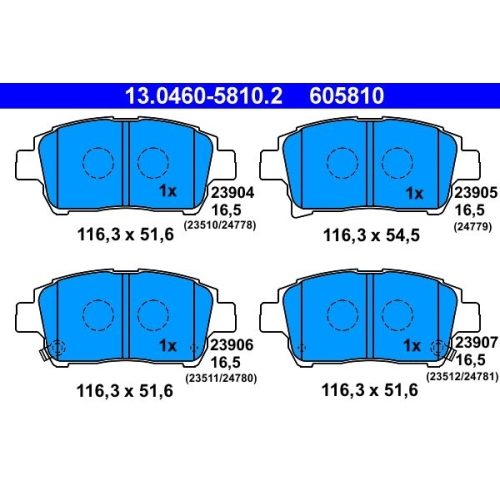 Bremsbelagsatz, Scheibenbremse ATE 13.0460-5810.2 f&uuml;r TOYOTA, Vorderachse