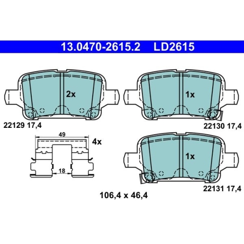 Bremsbelagsatz, Scheibenbremse ATE 13.0470-2615.2 ATE Ceramic f&uuml;r OPEL VAUXHALL