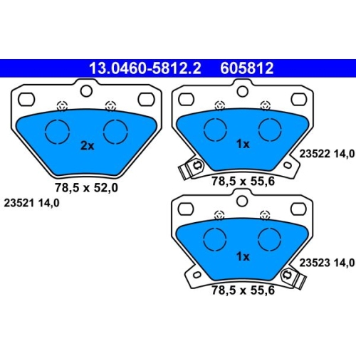 Bremsbelagsatz, Scheibenbremse ATE 13.0460-5812.2 f&uuml;r TOYOTA, Hinterachse