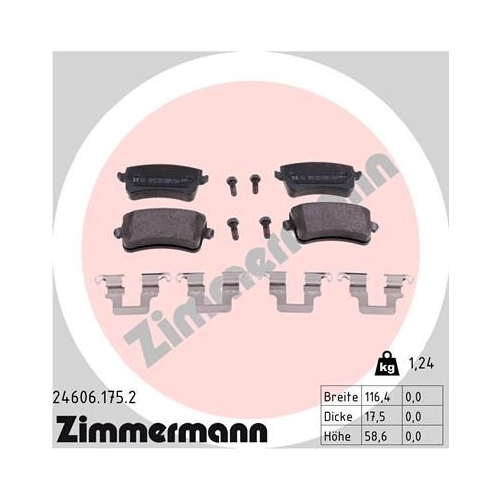 Bremsbelagsatz, Scheibenbremse ZIMMERMANN 24606.175.2 f&uuml;r AUDI VAG, Hinterachse