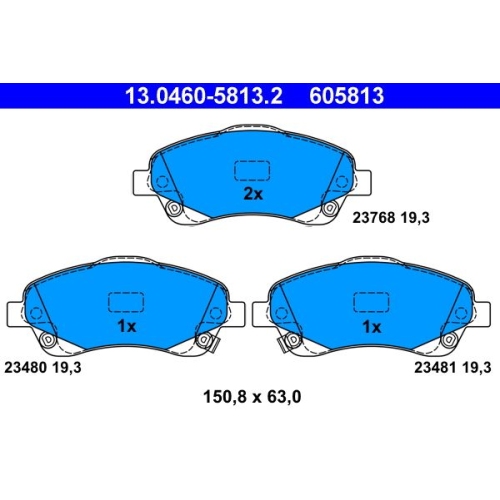 Bremsbelagsatz, Scheibenbremse ATE 13.0460-5813.2 f&uuml;r TOYOTA, Vorderachse