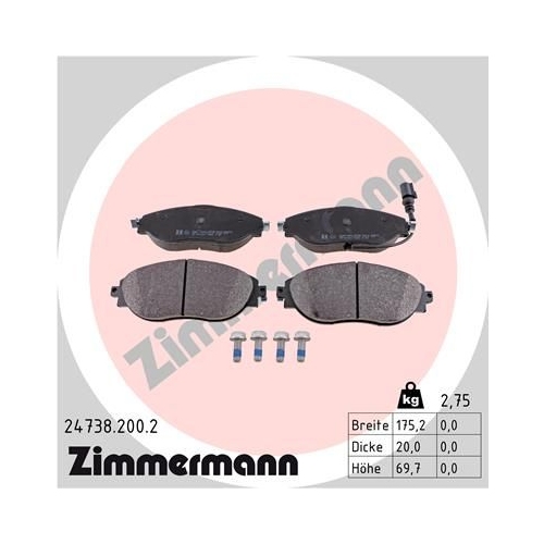 Bremsbelagsatz, Scheibenbremse ZIMMERMANN 24738.200.2 f&uuml;r AUDI VW VAG VW (SVW)