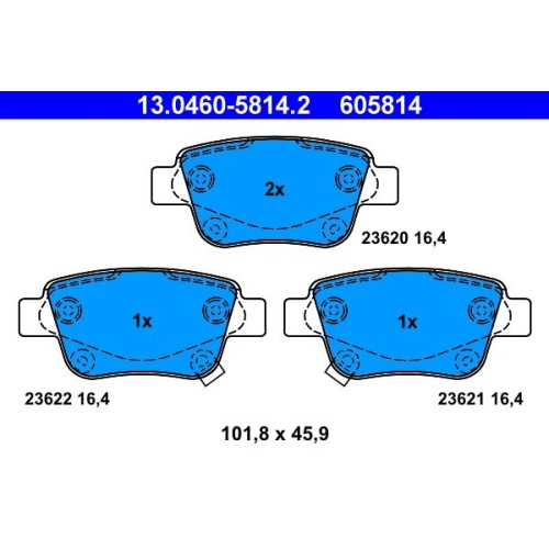 Bremsbelagsatz, Scheibenbremse ATE 13.0460-5814.2 f&uuml;r TOYOTA, Hinterachse
