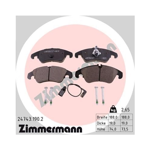 Bremsbelagsatz, Scheibenbremse ZIMMERMANN 24743.190.2 f&uuml;r AUDI VAG AUDI (FAW)