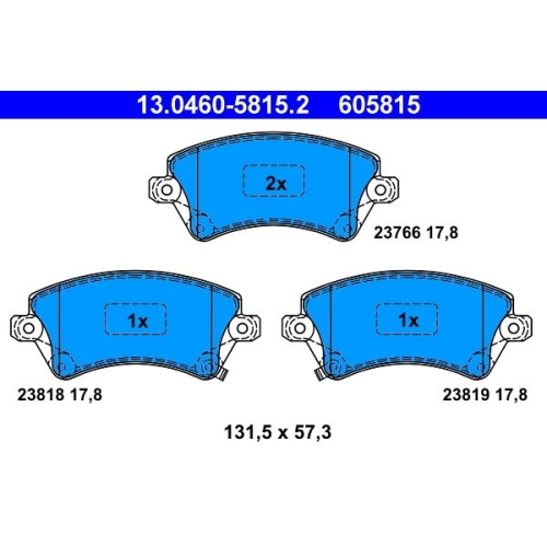 Bremsbelagsatz, Scheibenbremse ATE 13.0460-5815.2 f&uuml;r TOYOTA, Vorderachse