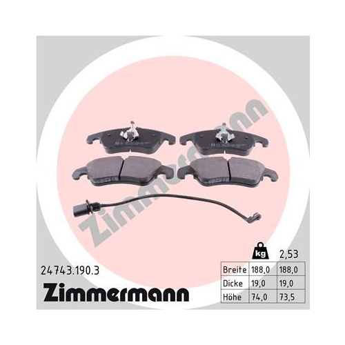 Bremsbelagsatz, Scheibenbremse ZIMMERMANN 24743.190.3 f&uuml;r AUDI VAG AUDI (FAW)