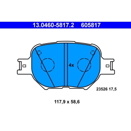 Bremsbelagsatz, Scheibenbremse ATE 13.0460-5817.2 f&uuml;r TOYOTA, Vorderachse