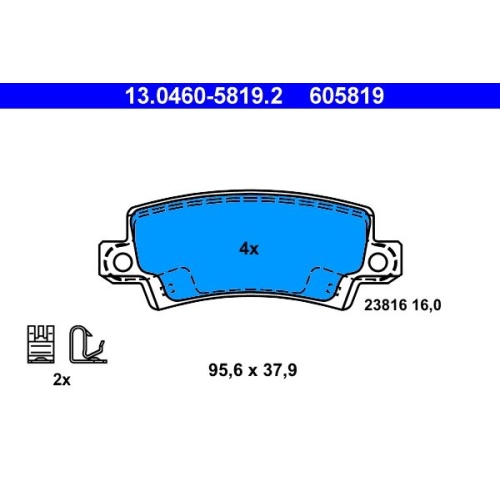 Bremsbelagsatz, Scheibenbremse ATE 13.0460-5819.2 f&uuml;r TOYOTA, Hinterachse