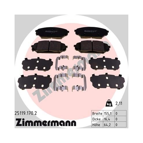 Bremsbelagsatz, Scheibenbremse ZIMMERMANN 25119.170.2 f&uuml;r HYUNDAI, Vorderachse