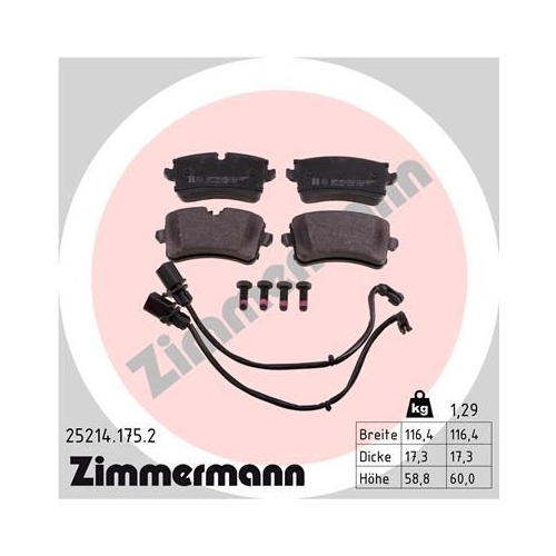 Bremsbelagsatz, Scheibenbremse ZIMMERMANN 25214.175.2 f&uuml;r AUDI PORSCHE VAG