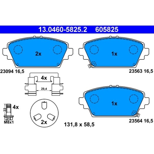 Bremsbelagsatz, Scheibenbremse ATE 13.0460-5825.2 f&uuml;r HONDA MG NISSAN