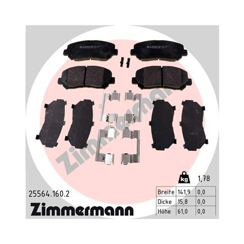 Bremsbelagsatz, Scheibenbremse ZIMMERMANN 25564.160.2 f&uuml;r MAZDA, Vorderachse