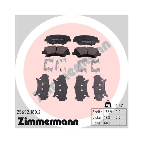 Bremsbelagsatz, Scheibenbremse ZIMMERMANN 25692.180.2 f&uuml;r HYUNDAI KIA