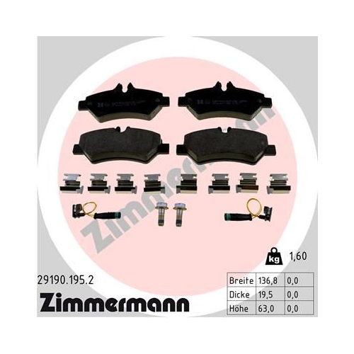 Bremsbelagsatz, Scheibenbremse ZIMMERMANN 29190.195.2 f&uuml;r MERCEDES-BENZ