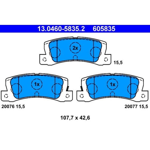 Bremsbelagsatz, Scheibenbremse ATE 13.0460-5835.2 f&uuml;r TOYOTA, Hinterachse