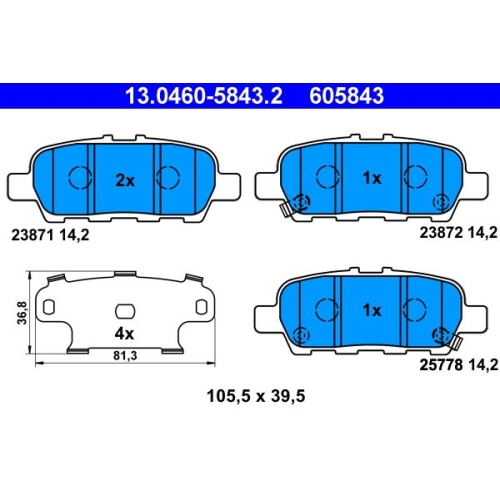 Bremsbelagsatz, Scheibenbremse ATE 13.0460-5843.2 f&uuml;r NISSAN RENAULT INFINITI