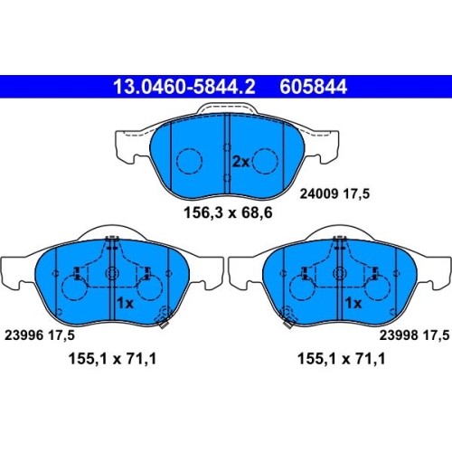 Bremsbelagsatz, Scheibenbremse ATE 13.0460-5844.2 f&uuml;r TOYOTA, Vorderachse