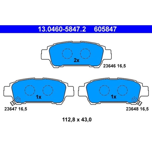 Bremsbelagsatz, Scheibenbremse ATE 13.0460-5847.2 f&uuml;r TOYOTA, Hinterachse