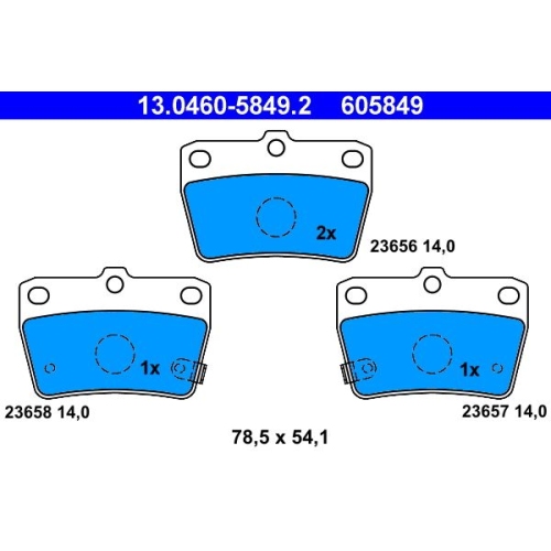 Bremsbelagsatz, Scheibenbremse ATE 13.0460-5849.2 f&uuml;r TOYOTA, Hinterachse