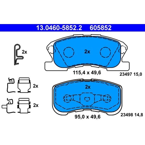 Bremsbelagsatz, Scheibenbremse ATE 13.0460-5852.2 f&uuml;r DAIHATSU, Vorderachse
