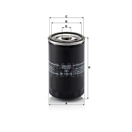 &Ouml;lfilter MANN-FILTER W 719/12 f&uuml;r VAG JOHN DEERE INGERSOLL-RAND KUBOTA ONAN GEHL