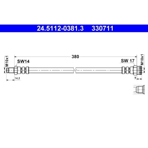 Bremsschlauch ATE 24.5112-0381.3 f&uuml;r PEUGEOT, Vorderachse