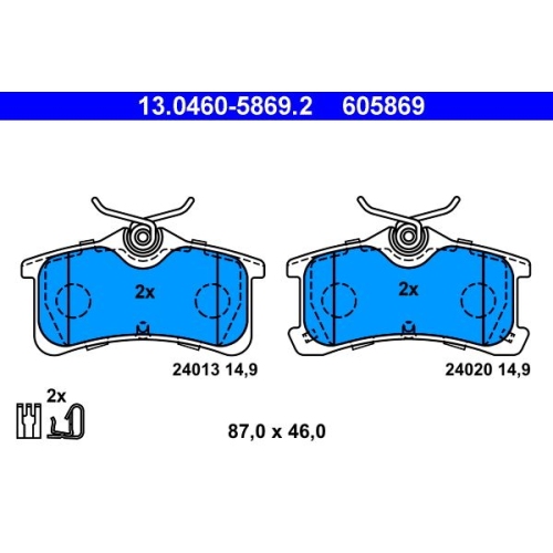 Bremsbelagsatz, Scheibenbremse ATE 13.0460-5869.2 f&uuml;r TOYOTA, Hinterachse
