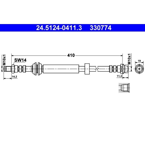 Bremsschlauch ATE 24.5124-0411.3 f&uuml;r FORD, Hinterachse