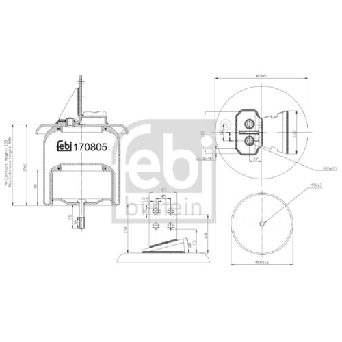 Febi Bilstein 170805 Luftfederbalg mit Stahlkolben und Kolbenstange, 1 St&uuml;ck