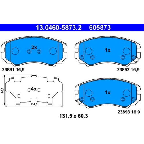 Bremsbelagsatz, Scheibenbremse ATE 13.0460-5873.2 f&uuml;r HYUNDAI KIA, Vorderachse