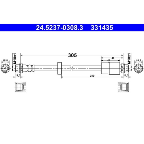 Bremsschlauch ATE 24.5237-0308.3 f&uuml;r SEAT VAG, Vorderachse