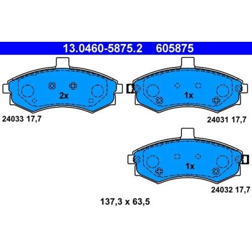 Bremsbelagsatz, Scheibenbremse ATE 13.0460-5875.2 f&uuml;r HYUNDAI, Vorderachse