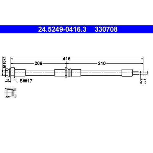 Bremsschlauch ATE 24.5249-0416.3 f&uuml;r MITSUBISHI VOLVO, Hinterachse