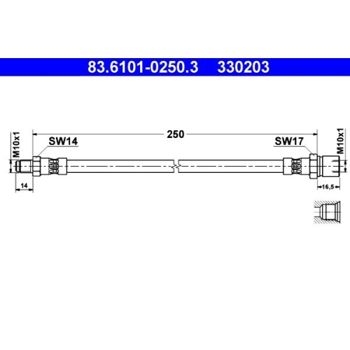 Bremsschlauch ATE 83.6101-0250.3 f&uuml;r PORSCHE VAG, Hinterachse, Hinterachse links
