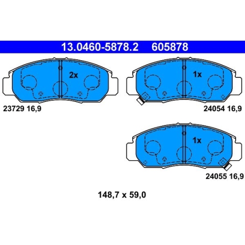 Bremsbelagsatz, Scheibenbremse ATE 13.0460-5878.2 f&uuml;r HONDA, Vorderachse