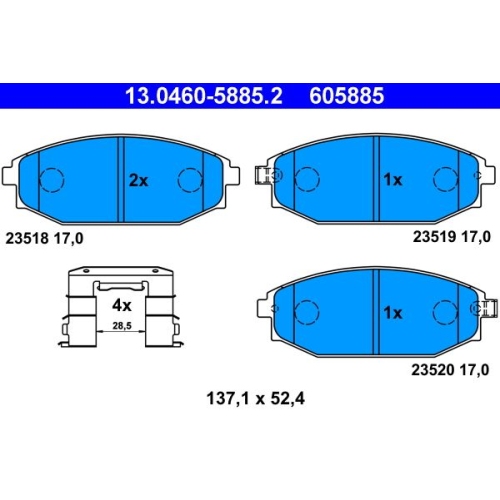 Bremsbelagsatz, Scheibenbremse ATE 13.0460-5885.2 f&uuml;r MITSUBISHI HYUNDAI